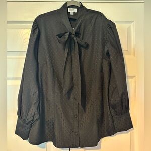 Victorian style bow tie, puff sleeve blouse; 18